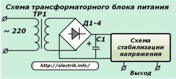 Схема трансформаторного блока питания