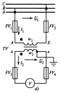 Схема включения измерительного трансформатора напряжения